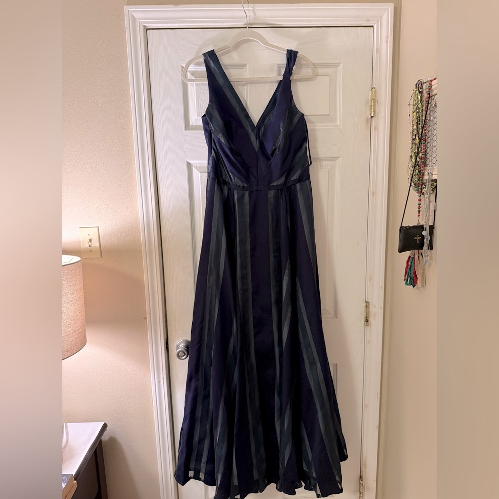 Carmen Marc Valvo Navy and Black Striped Maxi Dress